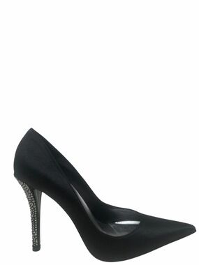 Stuart Weitzman Black Satin Crystal Embellished Heels Pointed Toe Pumps Size 8.5